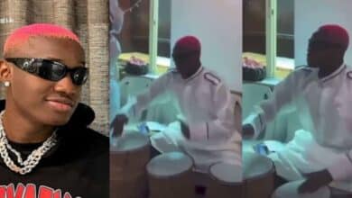 "So na cele he dey go" – Speculations as Ruger was spotted playing drums in celestial church