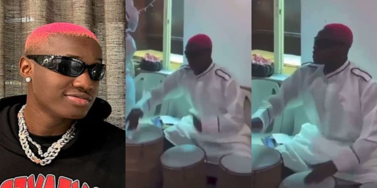 "So na cele he dey go" – Speculations as Ruger was spotted playing drums in celestial church