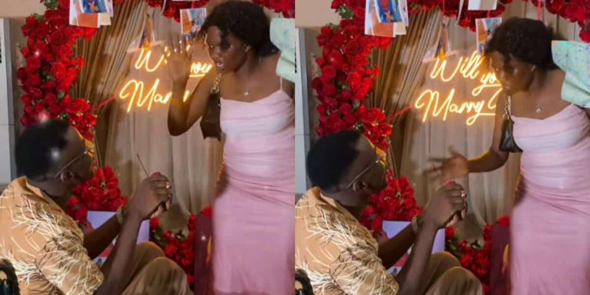"She dey give am terms and conditions ni?" – Buzz trails lady's reaction as lover proposes to her