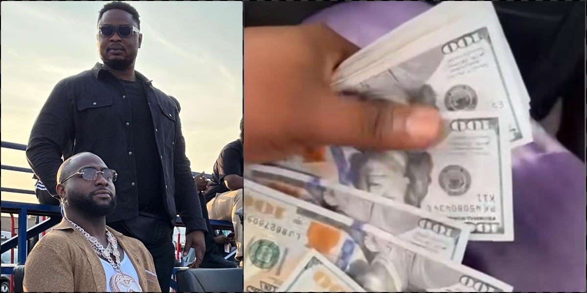 Davido's bodyguard flaunts stash of dollars received from his boss
