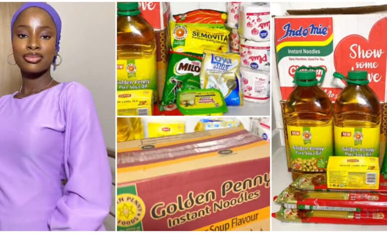 Female corper shows off bountiful foodstuff gifts she received from her PPA every 3 months