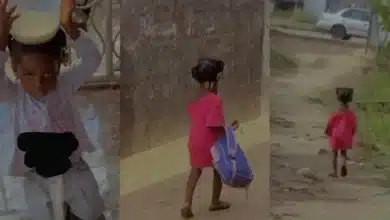Little girl leaves home with her bags after her mother punished her