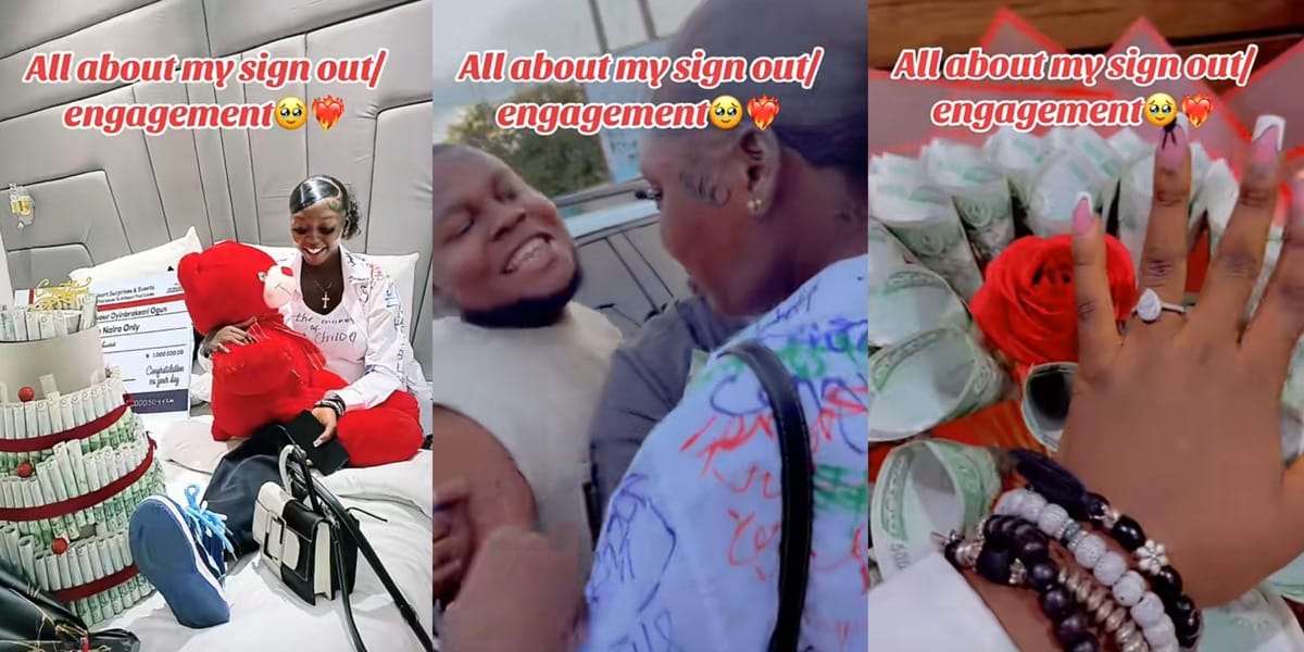 Nigerian lady gets lucky as she signs out of university, gets proposed to with diamond ring, ₦1m cheque, cash