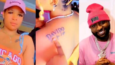 Davido's superfan gets permanent tattoo, begs singer to adopt her as pet daughter