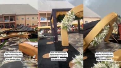 Heartbreaking moment rainfall destroys wedding decorations worth millions