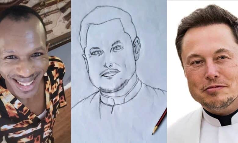"Wetin you draw na erimus" – Reactions trail Daniel Regha's gorgeous pencil drawing of Elon Musk