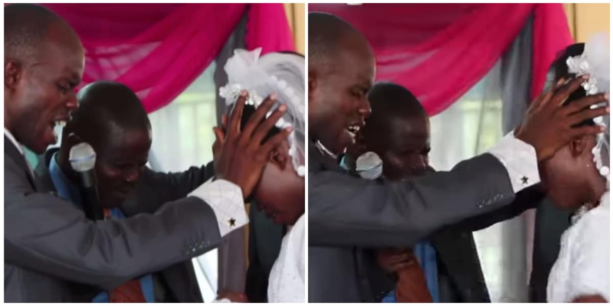 Video of groom fervently speaking in tongues over his bride at their wedding stuns many online