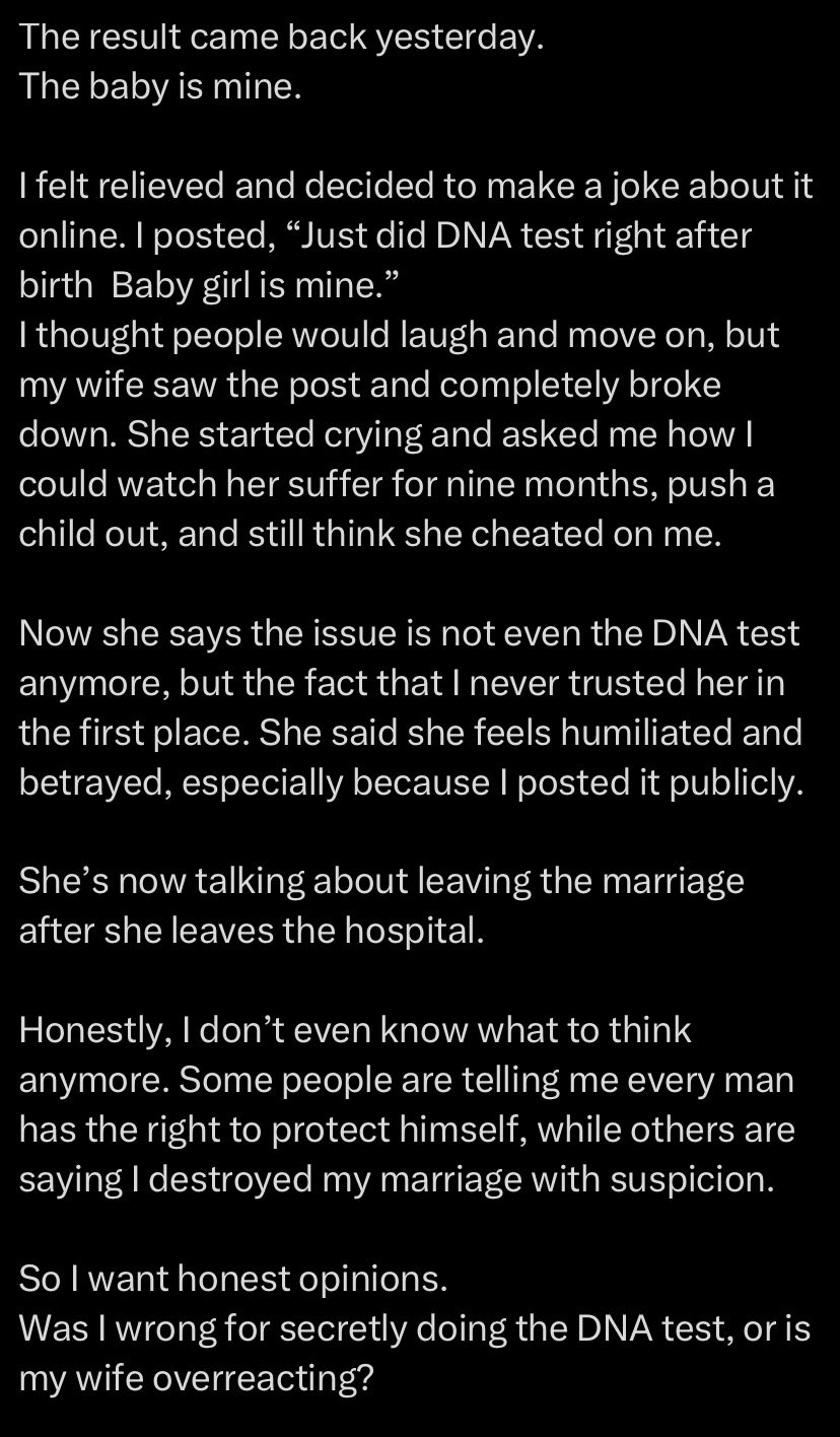 “Was I wrong?” – Married man cries out after wife threatens to leave marriage over secret DNA test 3 IMG 7827