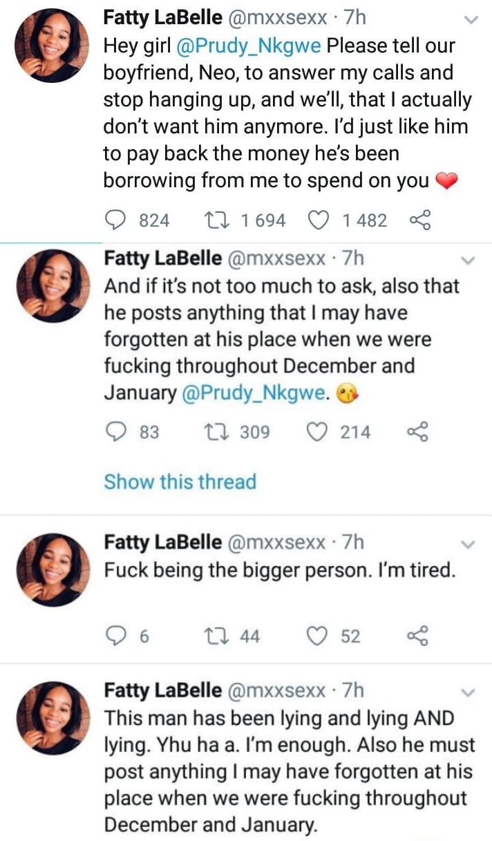 lady calls out boyfriend's main chick