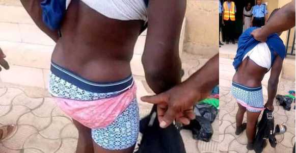 Young man caught wearing his sister's underwear after stealing it in Lagos (Photos)