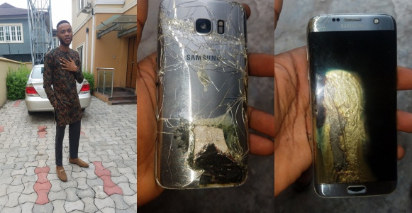 Nigerian man escapes being burnt alive as his Samsung phone explodes