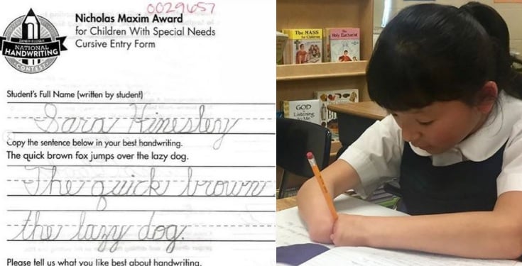 10-year-old girl without hands wins handwriting contest (Photos)