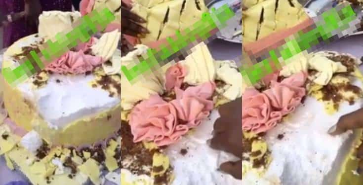 Bride discovers foam inside her ₦50,000 cake on her wedding day (Video)