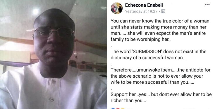 Don’t allow your wife to be richer than you – Nigerian man, says money makes them unsubmissive