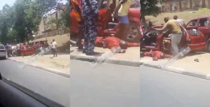 Driver slumps while being manhandled by a police and tax force officers (Video)