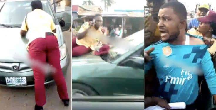 LASTMA Officer screams, as driver speeds off with her on the bonnet (Video)