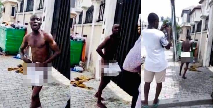 Man with a sick child strips over non-payment of his 3 months salary (Video)