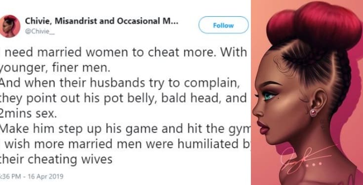 Nigerian feminist advises married women to cheat on their husband