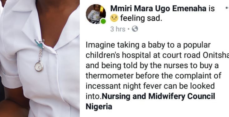 Nurse tells woman to buy thermometer before attending to sick child