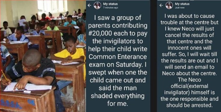 Parents contributes N20K to invigilator during Common Entrance exam – Nigerian man, reveals