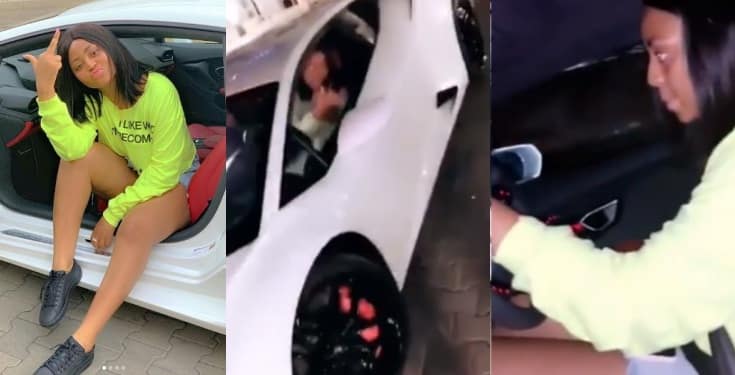 Regina Daniels tensions critics, posts video of herself driving Lamborghini 
