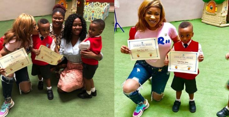 Tonto Dikeh's son's award shows his surname has officially been changed to Dikeh (Photos)