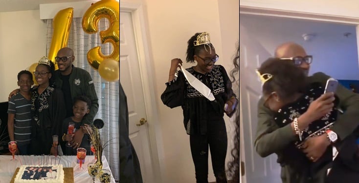 2Face Idibia flies to the US to surprise his daughter on her 13th birthday