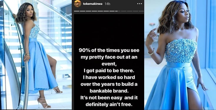 “I get paid to attend events 90% of the time”- Toke Makinwa 