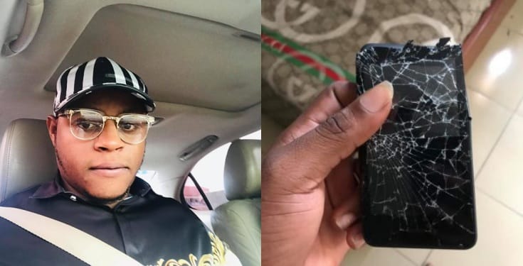 Nigerian lady breaks her phone after she was caught cheating