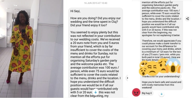 Nigerian lady shares shocking message a bride sent to her asking for money