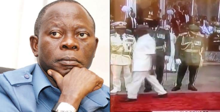 Adams Oshiomole chased away by Security at Presidential Inauguration