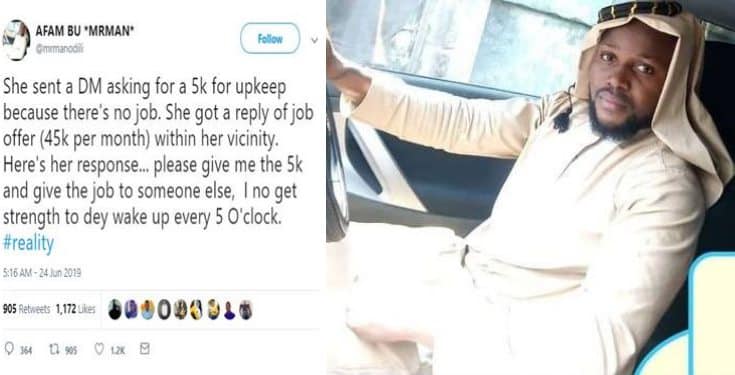 Businessman shares his encounter with an unemployed lady