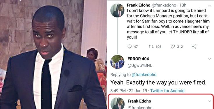 Frank Edoho loses cool, “fires” Twitter troll