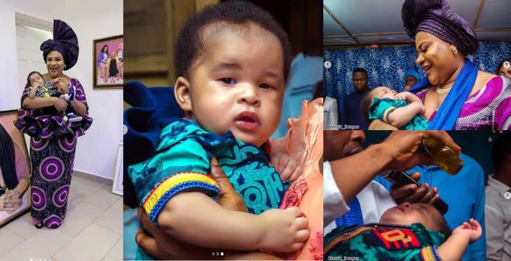 Actress Nkechi Blessing dedicates son as he clocks 3 months (photos)