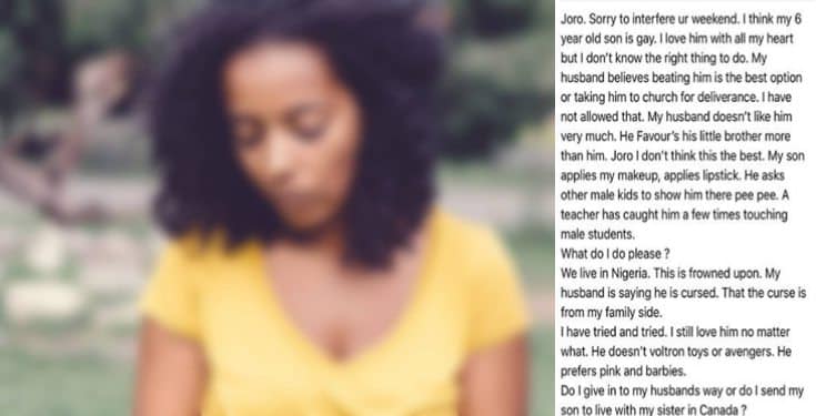 "I think my 6-year-old son is gay." - Nigerian lady seeks for advise