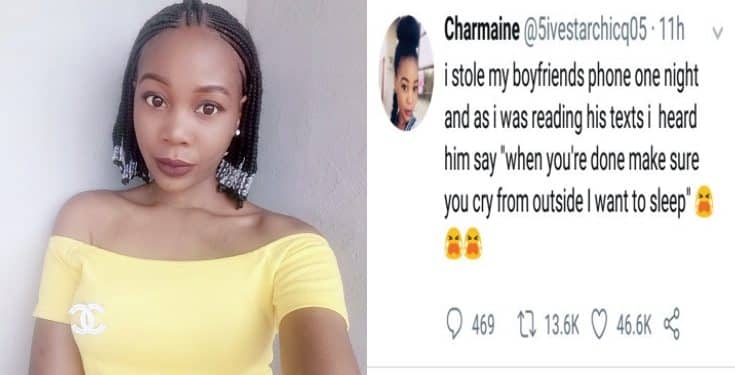 Lady narrates her boyfriend's reaction when he caught her reading his text messages