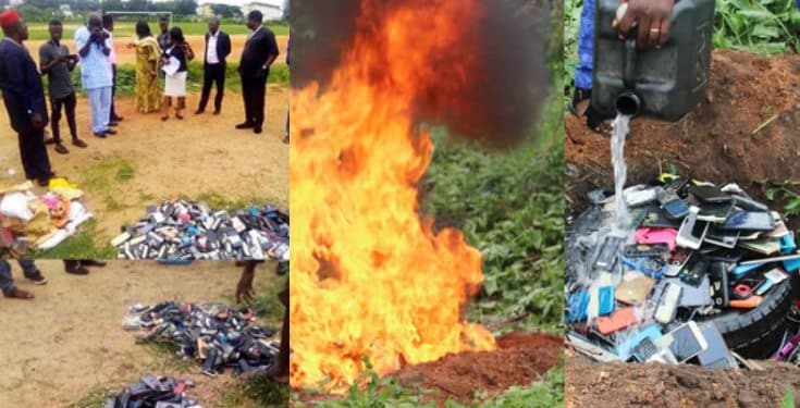 Poly Ibadan management burns all the phones seized from students during examination