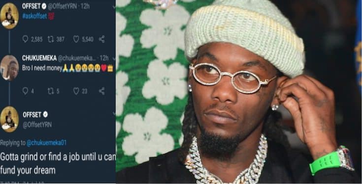 Rapper Offset replies Nigerian man begging him for money