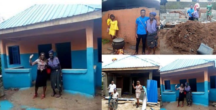 Young lady builds house for old woman living in mud house