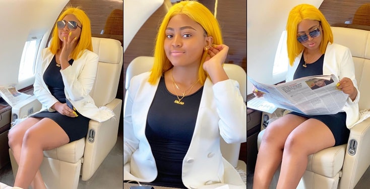 Regina Daniels poses inside hubby's private jet 