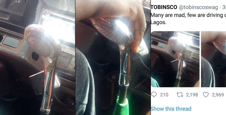 Bus driver spotted using a shower head in place of gear stick