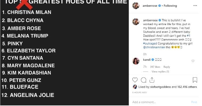 Amber Rose cries out for losing the top spot in 'greatest hoes of all time' list 