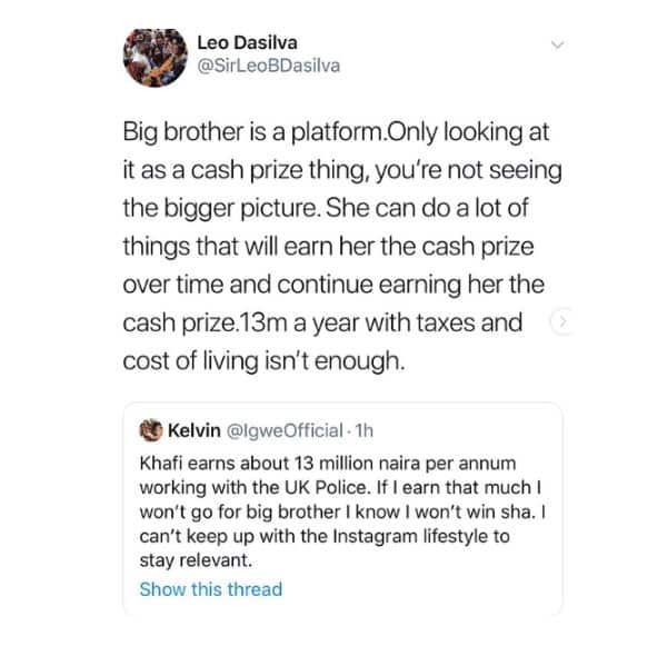 BBNaija: Leo Dasilva reacts to MET police alleged plans to sack Khafi