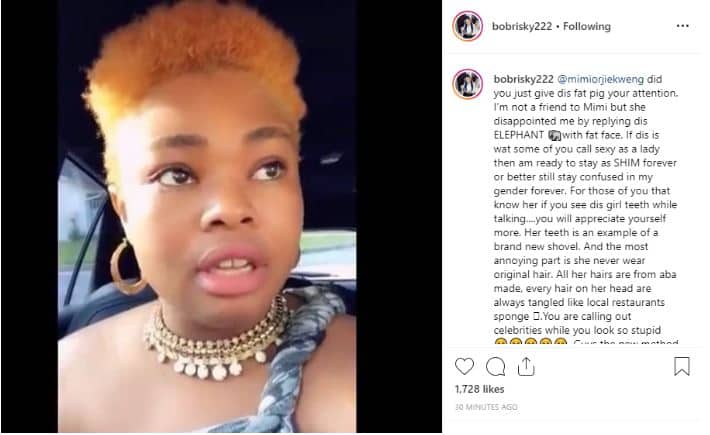 Bobrisky blasts IG troll, Bold Pink, for attacking Mimi Orjiekwe