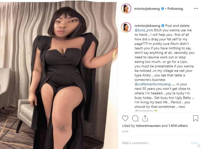 Bold Pinky and Mimi Orjiekwe fight dirty on Instagram