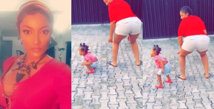Gifty teaches her 1-year-old daughter how to twerk (video)