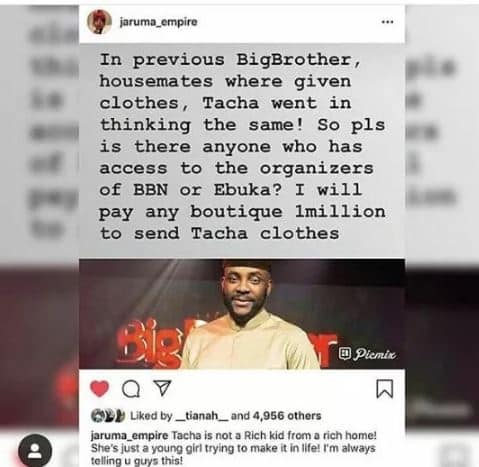 I will pay 1m to any boutique that will send clothes to Tacha – Jaruma