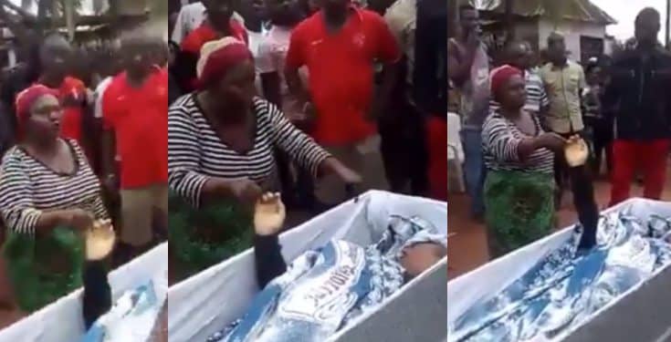 Lady accused of killing her neighbor, forced to swear with her corpse in Abia State (video)