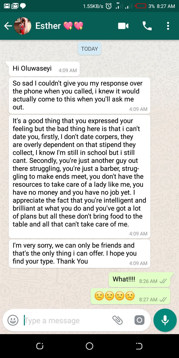 Man shares the shocking reply he got after shooting his shot