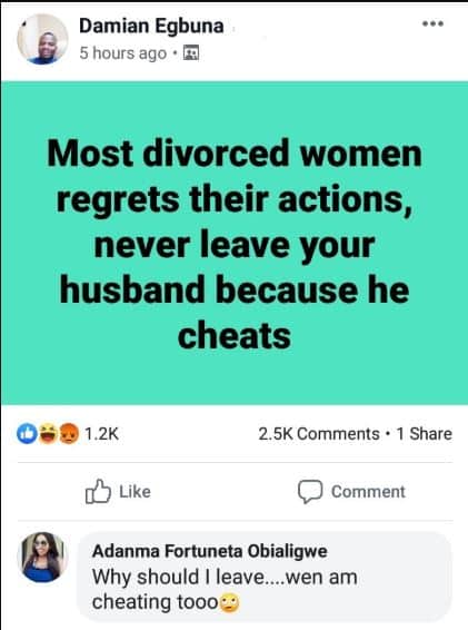 Man warns women who leave their husband because he cheated